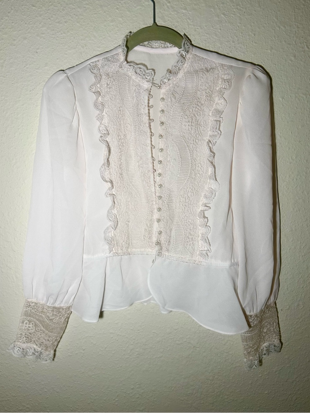 Vintage Elegant White Lace-Front Women's Blouse